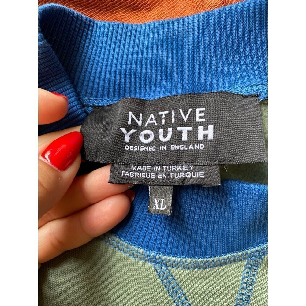 Native Youth Mens green sweatshirt BNWOT XLarge NEW blue contrast trim - Picture 6 of 8
